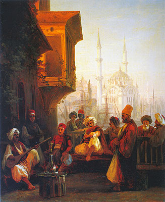 Coffee House by the Ortakoy Mosque in Constantinople, 1846 | Aivazovsky | Painting Reproduction