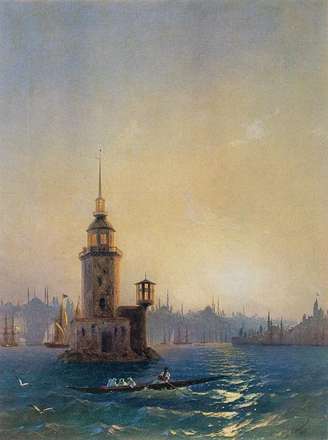 Blick auf den Leanderturm, Konstantinopel, 1848 von Aivazovsky | Gemälde-Reproduktion