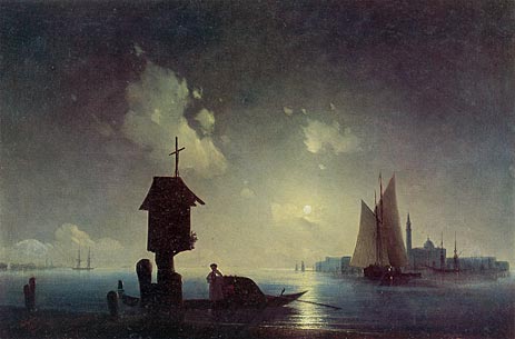 Seesicht mit einer Kapelle am Ufer, 1845 von Aivazovsky | Gemälde-Reproduktion
