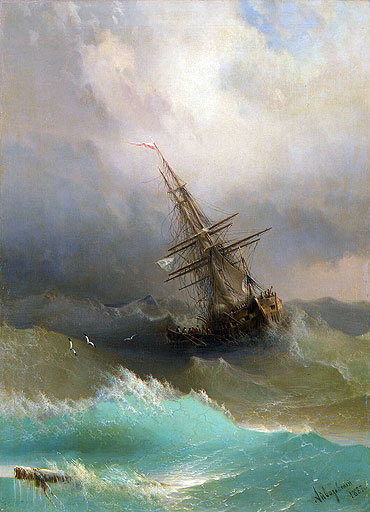 A Ship in the Stormy Sea, 1887 | Aivazovsky | Painting Reproduction