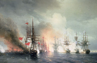 Russian-Turkish Sea Battle of Sinop on 18th November 1853, 1853 | Aivazovsky | Painting Reproduction