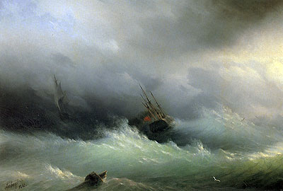 Ships in a Storm, 1860 | Aivazovsky | Painting Reproduction