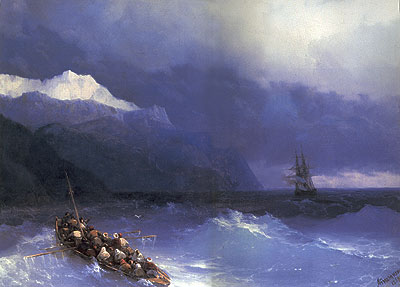 Rescue at Sea off a Mountainous Coast, 1868 | Aivazovsky | Gemälde Reproduktion
