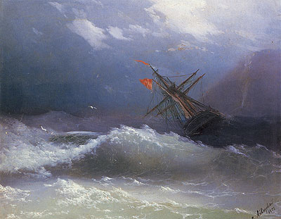 Ship in a Stormy Sea, 1858 | Aivazovsky | Painting Reproduction