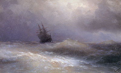 Ship in a Stormy Sea, 1887 | Aivazovsky | Painting Reproduction