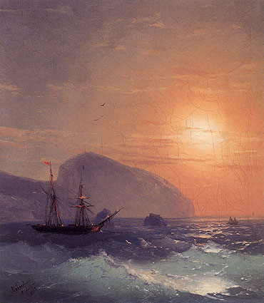 Sunset at Sea off Ayu Dag, Crimea, 1865 | Aivazovsky | Gemälde Reproduktion