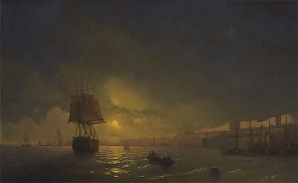 Blick auf Odessa in Mondnacht, 1846 | Aivazovsky | Gemälde Reproduktion