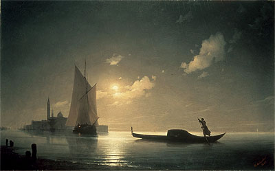 Gondoliere in der Nacht auf dem Meer, 1843 von Aivazovsky | Gemälde-Reproduktion