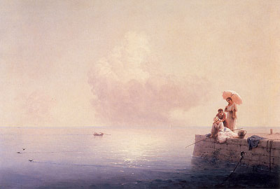 Elegant Ladies Fishing at the Water's Edge, 1870 | Aivazovsky | Painting Reproduction
