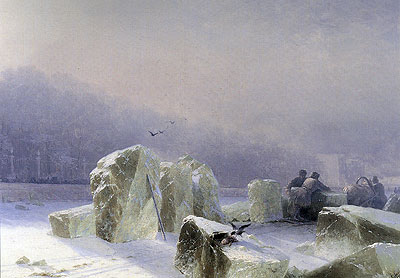 Eisbrecher auf dem gefrorenen Fluss Newa in St. ..., 1877 von Aivazovsky | Gemälde-Reproduktion