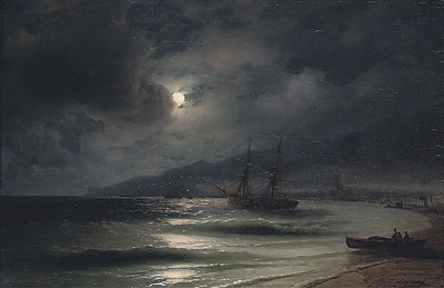 On the Coast at Night, 1875 | Aivazovsky | Painting Reproduction