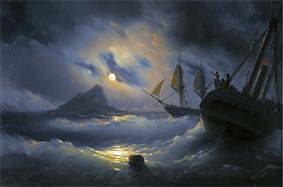 Gibraltar by Night, 1844 | Aivazovsky | Painting Reproduction