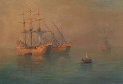 The Arrival of Columbus' Flotilla, 1880 | Aivazovsky | Painting Reproduction