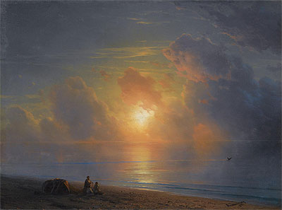Sonnenuntergang über der Küste der Krim, 1875 von Aivazovsky | Gemälde-Reproduktion