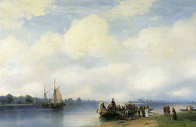 Die Ankunft von Peter I. an der Newa, 1853 von Aivazovsky | Gemälde-Reproduktion