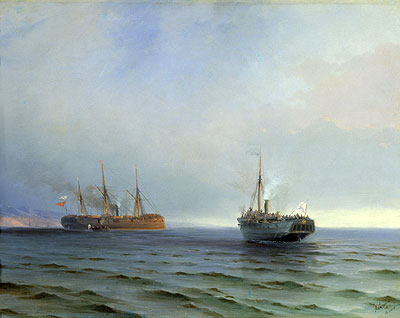 The Seizure of the Steamship 'Russia' the Turkish Military Ship 'Messina' in the Black Sea on Dec. 13, 1877, 1877 | Aivazovsky | Painting Reproduction