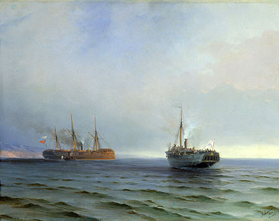 Die Eroberung des Dampfschiffs 'Russland' des ..., 1877 von Aivazovsky | Gemälde-Reproduktion