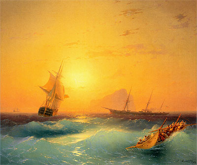 American Shipping off the Rock of Gibraltar, 1873 | Aivazovsky | Painting Reproduction
