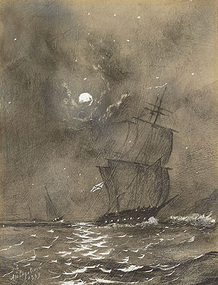 Vessels in Full Sail by Moonlight , Undated | Aivazovsky | Gemälde Reproduktion