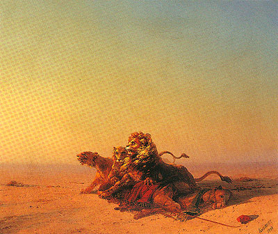 Lions in the Desert | Aivazovsky | Painting Reproduction