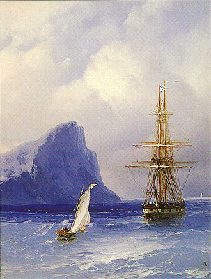 Sailing Boat approaching a Russian Ship, n.d. | Aivazovsky | Painting Reproduction