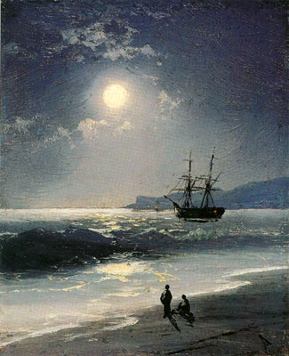 Sailing Ship on a Calm Sea by Moonlight, 1897 | Aivazovsky | Gemälde Reproduktion