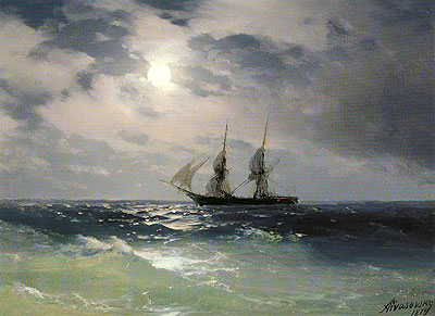 The Brig Mercury in the Moonlight, 1874 | Aivazovsky | Painting Reproduction