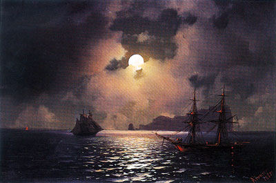 Shipping on a Moonlit Night, 1865 | Aivazovsky | Gemälde Reproduktion