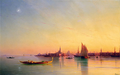 Sunset over the Venetian Lagoon, 1873 | Aivazovsky | Gemälde Reproduktion