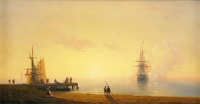 Turkish Coastal Scene, Ship off the Beach, 1845 | Aivazovsky | Painting Reproduction