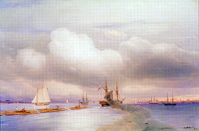 Steamship and Rafts off St. Petersburg, 1859 | Aivazovsky | Painting Reproduction
