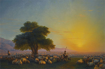 A Shepherd and his Flock in the Crimea, 1859 | Aivazovsky | Gemälde Reproduktion
