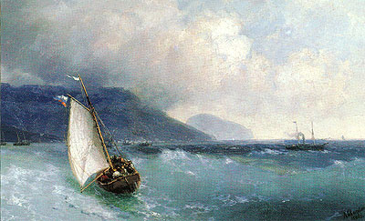 Sailing Boat off Yalta, Ayu Dag beyond, 1893 | Aivazovsky | Painting Reproduction