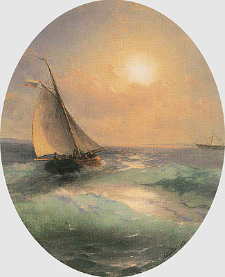 A Sailing Barge at Sunset Flying the Russian Tricolour, 1883 | Aivazovsky | Painting Reproduction