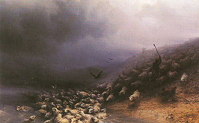Stampede of Sheep into Water, 1861 | Aivazovsky | Gemälde Reproduktion