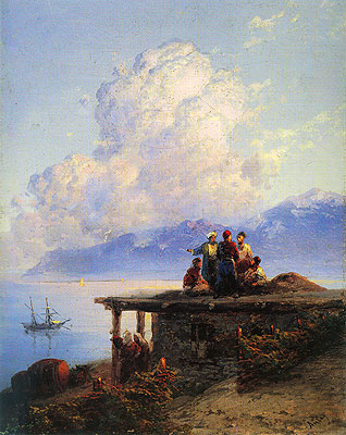 Turks Conversing by the Black Sea at Sunset, 1898 | Aivazovsky | Painting Reproduction