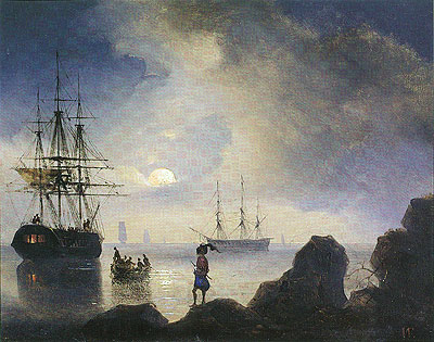 Moonlight off the Crimean Coast, 1836 | Aivazovsky | Painting Reproduction