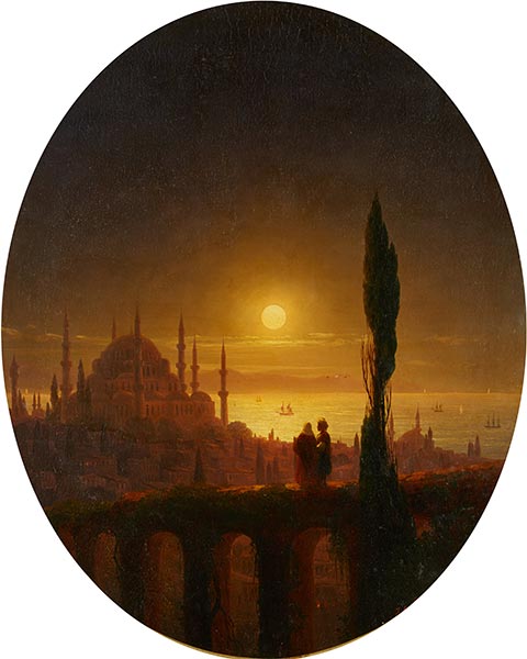 Moonlit Night by the Seaside. Constantinople, 1847 | Aivazovsky | Painting Reproduction