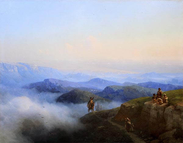 Blick vom Karanay-Gebirge auf Temir-Khan-Shura und das Kaspische Meer, 1869 | Aivazovsky | Gemälde Reproduktion