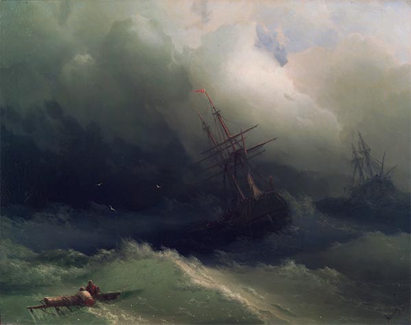 Ships in the Stormy Sea, 1866 | Aivazovsky | Painting Reproduction