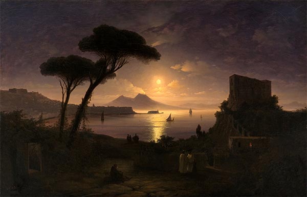 Bucht von Neapel in Mondnacht, 1842 | Aivazovsky | Gemälde Reproduktion