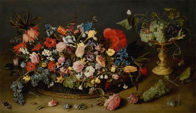 An Elaborate Basket of Flowers and a Tazza with Grapes | Jacob van