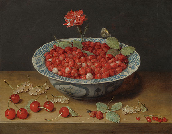 Wild Strawberries and a Carnation in a Wan-Li Bowl, c.1620 | Jacob van Hulsdonck | Painting Reproduction