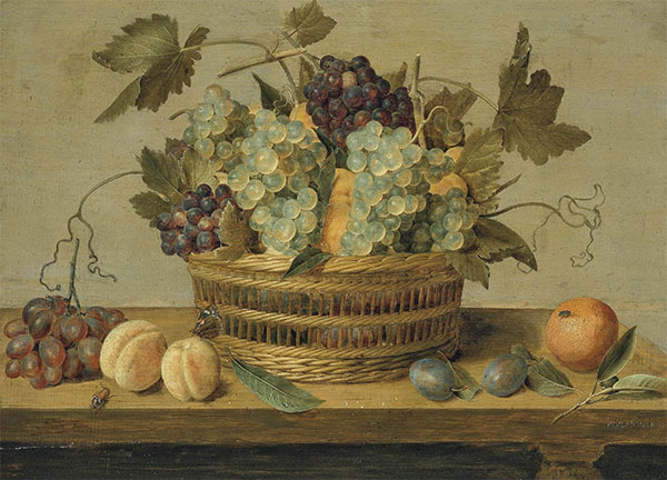 Nectarines and Grapes in a Basket, n.d. | Jacob van Hulsdonck | Painting Reproduction