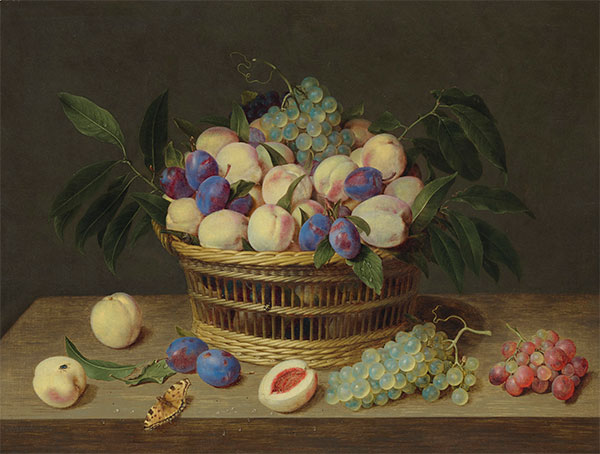 Peaches, Plums and Grapes in a Basket, Undated | Jacob van Hulsdonck | Painting Reproduction