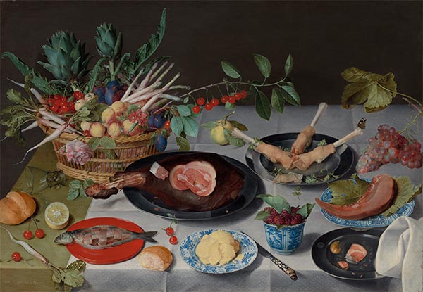Stillleben mit Fleisch, Fisch, Gemüse und Obst, c.1615/20 | Jacob van Hulsdonck | Gemälde Reproduktion