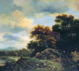Landscape with Wooded Hillock , undated by Ruisdael | Painting Reproduction