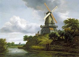 Windmill by a River, undated by Ruisdael | Painting Reproduction