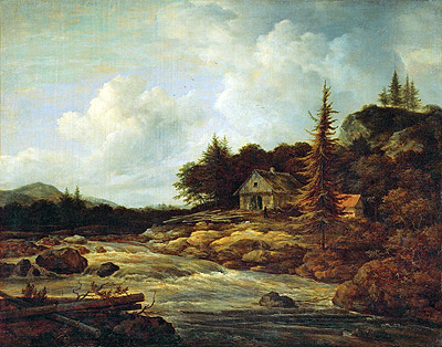 Landscape with Mountain River, c.1670/80 by Ruisdael | Painting Reproduction
