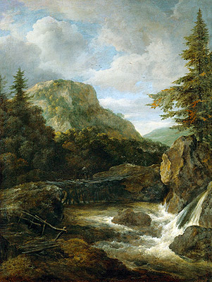 Mountain Landscape with Waterfall, c.1670/80 by Ruisdael | Painting Reproduction